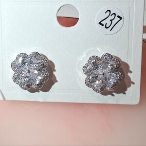 18k White Gold Plated With Clear Cubic Zirconia Earrings